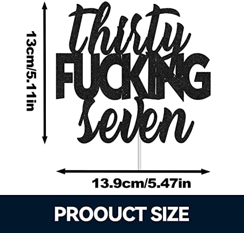 Thirty-Seven Glitter Black Happy Birthday Cake Topper - Cheers To 37th Birthday - 37 Years Old Anniversary Party Cake Centerpieces Topper Decorations