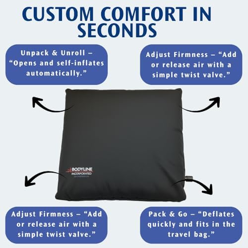 Travel Pro Self-Inflatable Foam Filled Lumbar Cushion Pillow for Airplane Travel, Cars, and Office Chairs and Provides Lumbar Support, Ergonomic Design Adjustable Firmness Carrying Bag