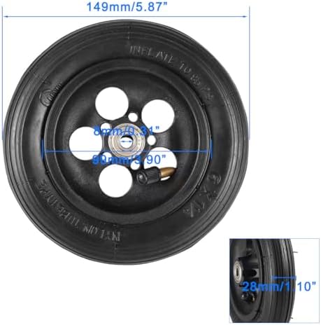 6x1 1/4 6x1.25 Tire & Inner Tube & Hub Replacement for Electric Scooter Tire Pneumatic Tires Inflatable Rubber Tyre Wear-Resistant Wheel Replace Parts Black