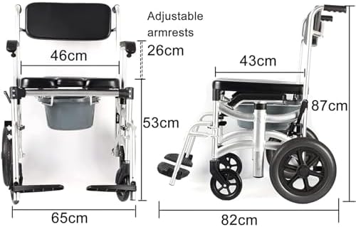 Shower Wheelchair, Aluminum Alloy Wheeled Toilet Chair Foldable Elderly Disabled Bathing Chair, Elderly Disabled Bedside Toilet Seat Detachable Bucket Bathroom Wheelchair