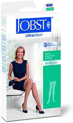 JOBST UltraSheer Thigh High with Silicone Dot Top Band, 20-30 mmHg Compression Stockings, Closed Toe, Small, Natural