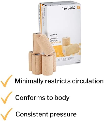 McKesson Elastic Cohesive Bandages, Beige, Non-Sterile, 4 in x 5 yds, 1 Count, 18 Packs, 18 Total