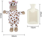 Mini Hot Water Bottle Warmer with Cute Cow Stuffed Animal Cover, Waist Neck Shoulder Hot and Cold Water Bag Winter Relaxing Portable Reusable Pain Relief Bottle