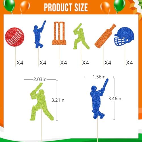 Indian Cricket Cupcake Toppers - Cricket Theme Birthday Party Decorations - Indian Cricket Team Party Cake Decoration - 24Pcs
