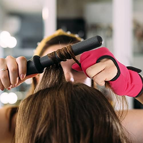 Geyoga 2 Pcs Heat Resistant Gloves for Hair Styling 3 Finger Barber Gloves Reusable Curling Wand Heat Protector for Hair Dye(Black, Rose Red)