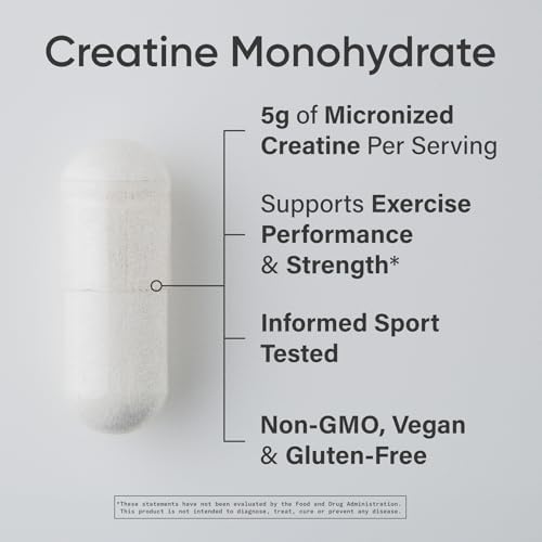 Sports Research® Creatine Monohydrate Capsules - Supports Workout Recovery, Lean Muscle gain, Performance and Strength* - Non-GMO, Vegan Certified - 5g per Servings - 30 Servings