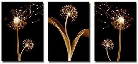 3 Pcs Golden Dandelion Art 8x12inch Wall Art for Modern Home, Office, Living Room, Bedroom Decor,Unframed Canvas Poster Wall Art
