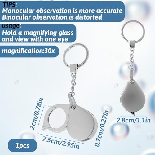 30X Small Pocket Magnifier Glass Portable Jewelers Loupe Travel Folding Magnifying Lens Keychain Handheld Magnifier for Reading Coins Science Jewelry Hobby Travel, 25 Mm Diameter