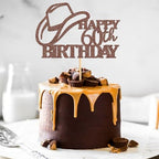 Ercadio 3 PCS Glitter Brown Happy 60th Birthday Cake Topper Men's Hat Cake Topper Older Wishers Man Boss Birthday Anniversary Party Cake Decorations Supplies