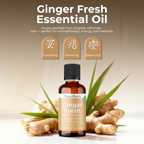 Viva Doria Ginger Essential Oil, 100% Pure Natural, Fresh Ginger Essential Oil, Undiluted, for Aromatherapy | Food Grade, 30 mL (1 Fluid Ounce)