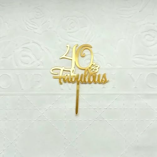 1Pcs Gold 40 & Fabulous Cake Toppers, Acrylic 40 and Fabulous Cake Toppers for Happy 40th Birthday Cheers to 40 40th Anniversary Party Cake Decorations Supplies