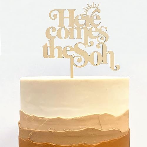 Here Comes the Son Cake Topper - Baby shower for Wooden Party Decor,Boho Photo Booth Props,Summer Sea Theme Birthday Party Surprise Decorations,You Are My Sunshine Cake Topper (Here Comes the Son)
