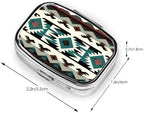 Teal Turquoise Tribal Navajo Aztec Geometric Ethnic Pattern Portable Pill Box for Pocket or Purse Pill Case Decorative Metal Medicine Vitamin Organizer