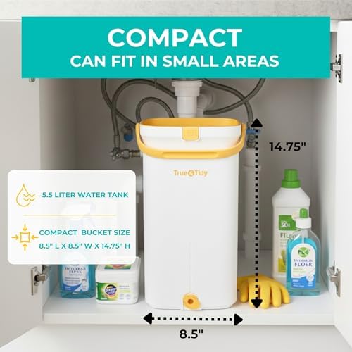 True & Tidy® TrueClean Mop & Bucket Spin Mop Pump System, Patent Pending 3 Compartments Separate Clean & Dirty Water, Hands-Free Self-Wringing Aluminum Head, Machine Washable Pads, in Gift Box