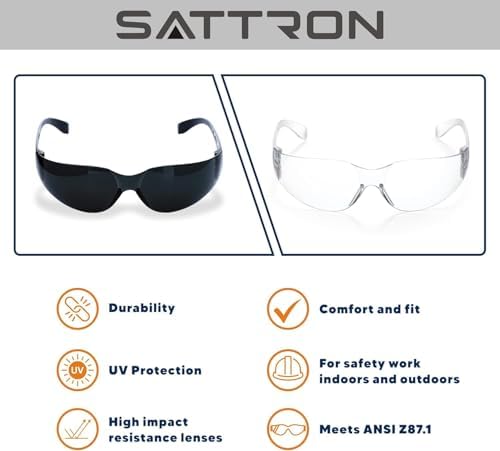 3 Pack of Tinted Safety Glasses, Scratch & Impact Resistant Protective Eyewear, Dark Lenses for UV Protection