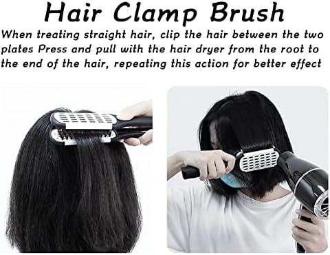 Hair Straightener Brush, Double Sided Beard Straightening Clamp Brush Professional Beard Hair Splint Brush Styling Tool for Smoothing and Straight Hair Styles(Black and White)