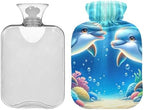 Dolphins Smiling Hot Water Bottle Hot or Cold Water Bottle with Soft Cover Hot Water Bag for Neck, Shoulder and Menstrual Cramps, 1 Liters