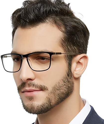 OCCI CHIARI Reading Glasses Men's Rectangle Reader Durable Spring Hinge (100, Black/Transparent