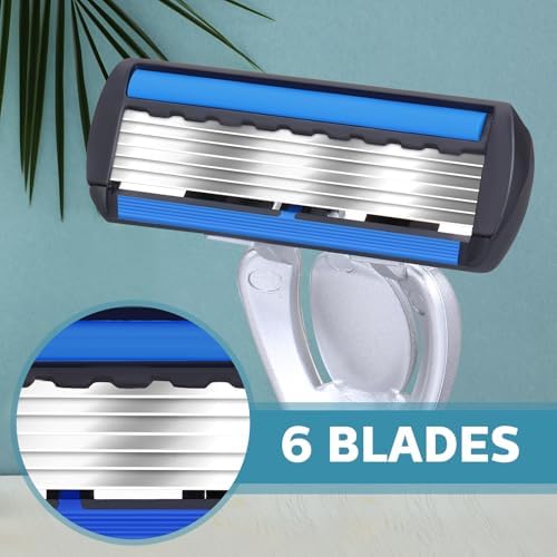 28 Pcs Disposable Men's Razors Set Refillable 6-Blade Sensitive Skin Razor Kit for a Comfortable Shave, 1 Handle and 27 Cartridges