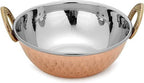 ® Set of 4, Indian Copper Serveware Karahi Vegetable Dinner Bowl with Solid Brass Handle for Indian Food, Diameter- 13 cm (5.2 Inches), Silver