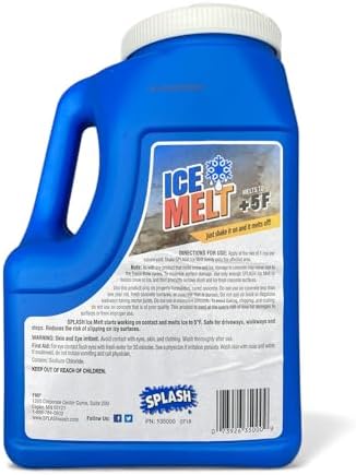 Splash Ice Melt – Sodium Chloride Blend | Rock Salt Ice Melt | Melts to +5°F | 12 lb Shaker Jug