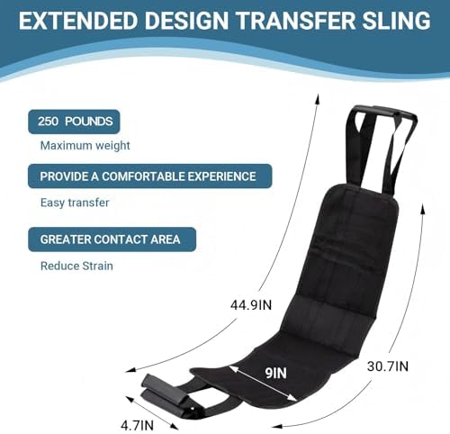 Standard Transfer Sling - Gait Belt for Seniors & Disabled, Patient Lifting Aid for Elderly Mobility, Safe Bed & Wheelchair Transfer Aid for Home Care, Ideal for Caregiver Assisted Lifting (Black)