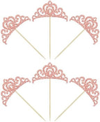 Gyufise 24Pcs Rose Gold Princess Crown Cupcake Toppers Glitter Princess Cake Pick Decorations for Wedding Girl Birthday Baby Shower Party Decorations