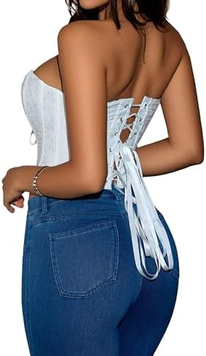 Black Corset Tops for Women Strapless Backless Lace-Up Bustier Crop Tank Top Sleeveless Sexy Summer Going Out Top Y2K