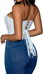 Black Corset Tops for Women Strapless Backless Lace-Up Bustier Crop Tank Top Sleeveless Sexy Summer Going Out Top Y2K