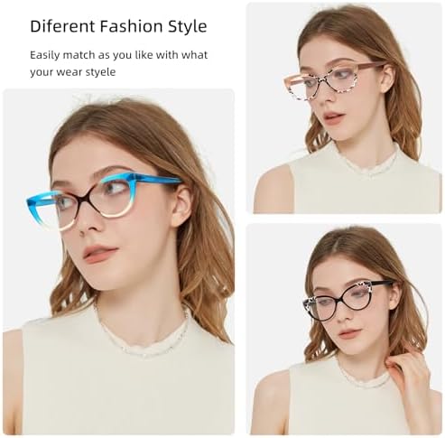 4PC Cat Eye Reading Glasses for Women,Blue Light Flexible Spring Hinges.Anti-glare Readers Fashion Reading Glasses for Women 1.75