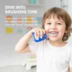 Well Before Kids U Shaped Electric Toothbrush with 5 Brush Heads, Ultrasonic, 5 Modes, IPX7 Waterproof Design (Shark, Blue Ages 2-7)