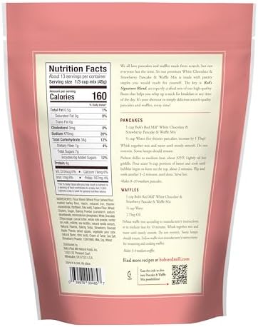 Bob’s Red Mill White Chocolate & Strawberry Pancake/Waffle Mix, 20 Ounce (Pack of 1) – Just Add Water, Makes 32-40 Pancakes per Bag