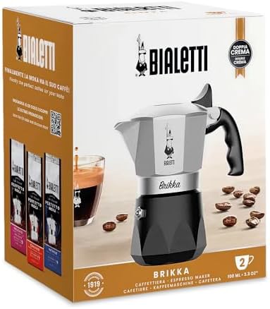 Bialetti Brikka Moka Pot - Crema-Rich Stovetop Espresso Maker, Italian Coffee Maker, 2 Espresso Shots (3.4 oz - 100 ml), Black