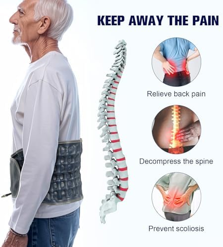 Decompression Back Belt with Electric Inflatable Pump -Lumbar Support Belt for Lower Back Pain Relief, Air Traction Device Fits Waist Size 29-49 Inches (Blue)