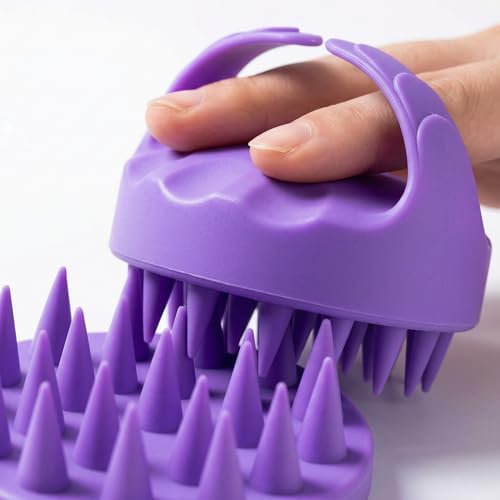 Scalp Massager Shampoo Brush, Hair Scalp Scrubber Shower Brush, Scalp Exfoliator and Head Massager for Women Men Kids Pets, Dandruff Cleaning Hair Wash Brush for Wet and Dry Use Purple
