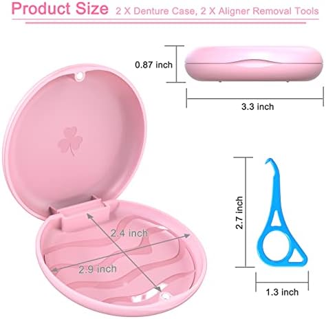 BVN Retainer Case with Aligner Removal Tool (2 Pack), Portable Mouth Guard Case & Denture Box, Slim Orthodontic Retainer Container for Invisalign and Mouthguards, Includes 2 Aligner Hooks -Pink