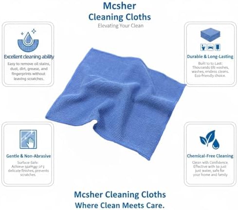 Mcsher Microfiber Cleaning Cloths - 6 Pcak, Blue, 6"x 7" Inch