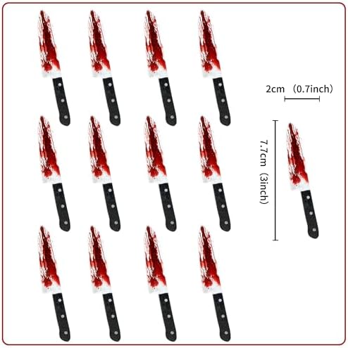 Ercadio 65Pcs Edible Halloween Cupcake Toppers Edible Happy Halloween Cake Picks Horror Bleeding Knives Cupcake Decors for Baby Shower Party Cake Decoration