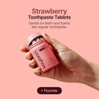 Kids Toothpaste Tablets with Fluoride | Whitening, Sensitivity Relief & Cavity Protection | Chewable, Plastic-Free, Travel-Friendly - Strawberry, 90 Count, Made in USA
