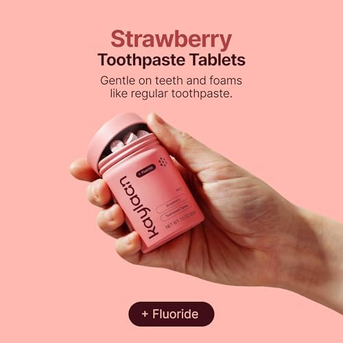 Kids Toothpaste Tablets with Fluoride | Whitening, Sensitivity Relief & Cavity Protection | Chewable, Plastic-Free, Travel-Friendly - Strawberry, 90 Count, Made in USA