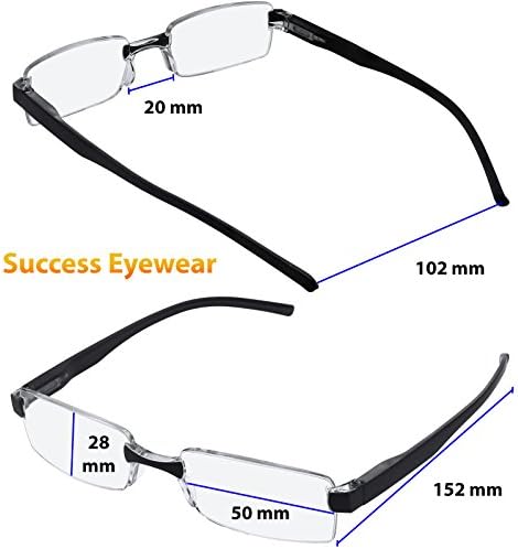 Success Eyewear Reading Glasses Set of 2 Rimless Ultra Lightweight Comfort Glasses for Reading for Men and Women Set of Black and Grey Matte 2.5