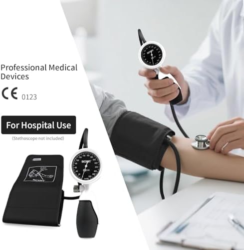 SCIAN Palm Style Aneroid Sphygmomanometer with European Cuff 8.7-16.5", Manual Blood Pressure Cuff with Carrying Bag for for Nurse Doctor Senior Adult, White