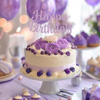 BEISHIDA Light Purple Happy Birthday Cake Topper, Cake Bunting Decor, Party Decoration Supplies, Photo Booth Props