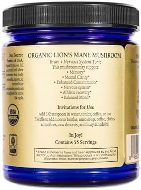 Sun Potion Lion’s Mane Mushroom Powder – Wildcrafted Full Spectrum Hericium Erinaceus, Brain, Focus & Memory Support, Adaptogenic Nootropic Mushroom, No Fillers, 100g