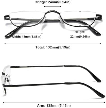Half Moon Reading Glasses Men Women Half Rim Metal Frame Spring Hinge Retro Stylish Slim Computer Readers