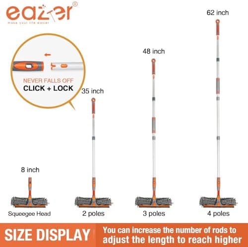 Eazer Squeegee Window Cleaner Tool, 2 in 1 Rotatable Window Cleaning Squeegee Kit with Extension Pole, 62'' Window Washing Kit, Bendable Head for Car Glass - 2 Scraper