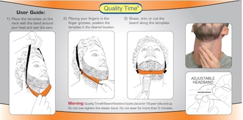 Quality Time Beard Neckline Guide Lite: Hands-Free, Flexible, Adjustable, Beard Template, Do-it-yourself Neck Haircut Tool, Beard Lineup Shaping Guard/Stencil, Patented.