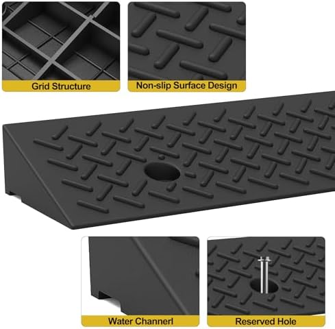 Heavy Duty Rubber Curb Ramp,2 PC 2" Rise Height,3 Tons(6600 LB) Capacity,Sidewalk Threshold Driveway Curb,Slope Ramps for Dock Bike Vehicle Wheelchair Warehouse Motorcycle (2 inch Height)