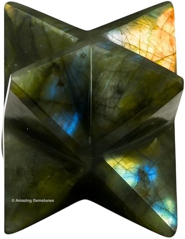 Amazing Gemstone Labradorite Merkaba Crystal - 0.75 Inches Metaphysical Merkaba Star for Meditation - Energetic Tetrahedron Crystal and Healing Stones for Spiritual Growth and Healing (15-20mm)