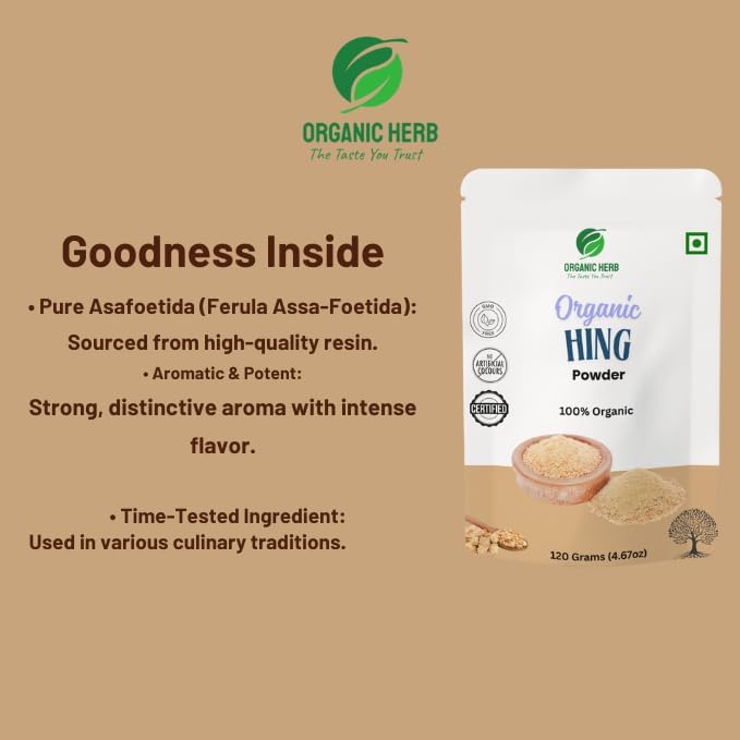 Organic Herb Hing Asafoetida Powder 50 Grams, Natural Gluten-Free Cooking Spice, Non-GMO Indian Seasoning for Digestion